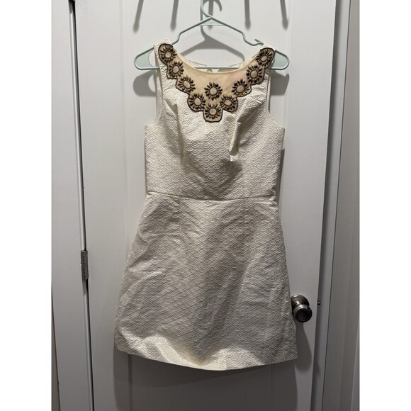 Lilly Pulitzer Wythe Dress Jacquard Ivory Gold Embellished Sleeveless Size 6 - Picture 1 of 5